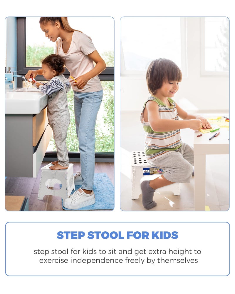 ACKO 2PACK Folding Step Stool - 11" Height Premium Heavy Duty Foldable Stool for Kids and Adults, Plastic Stepping Stool for Kitchen Bathroom, White - Image 2